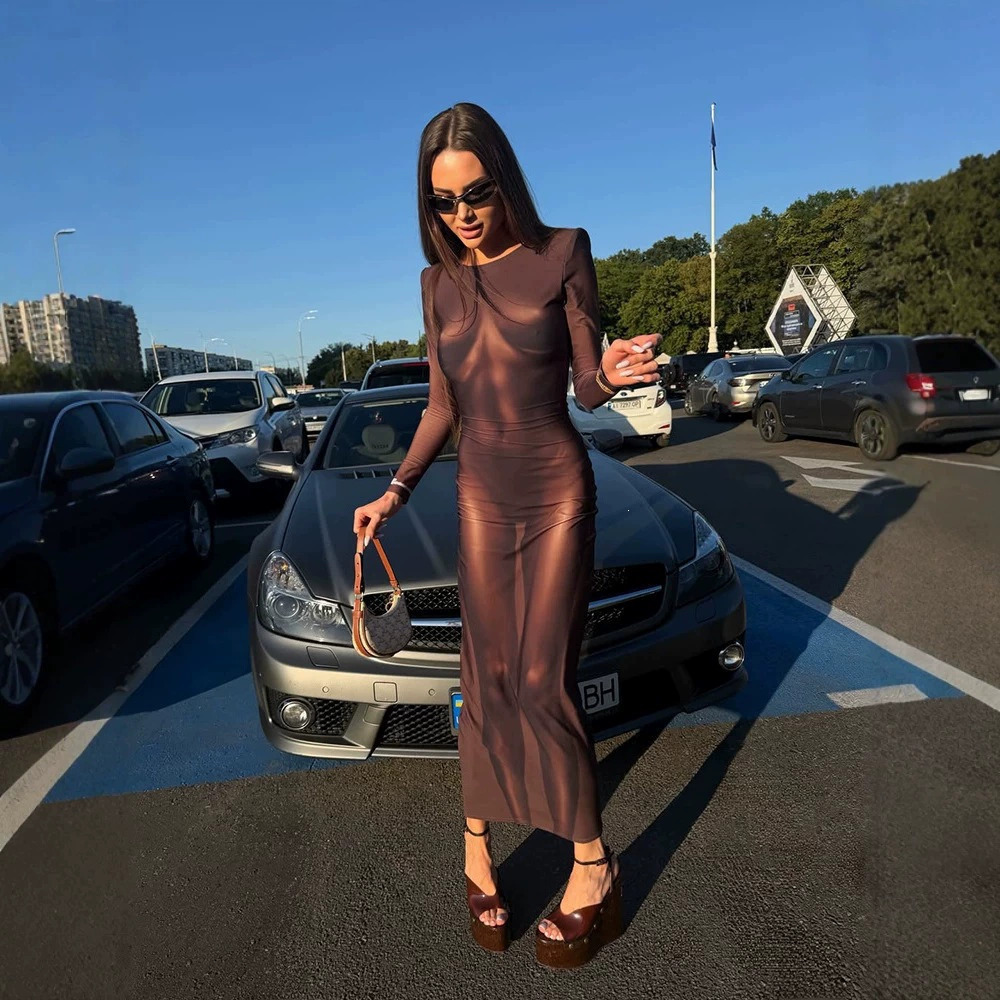 Zara Long Sleeve Digital Print Bodycon Midi Dress Stretchy Vintage
